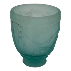 Antique Georges De Feure Signed Glass Vase - Aquamarine Frosted Color