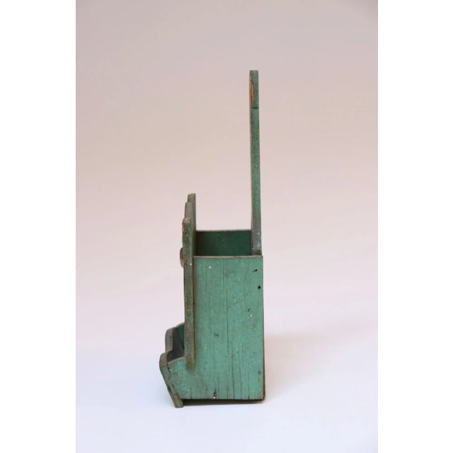 Vintage Folk Art Carved "Cat" Mint Green Matchbook Holder For Sale - Image 4 of 12