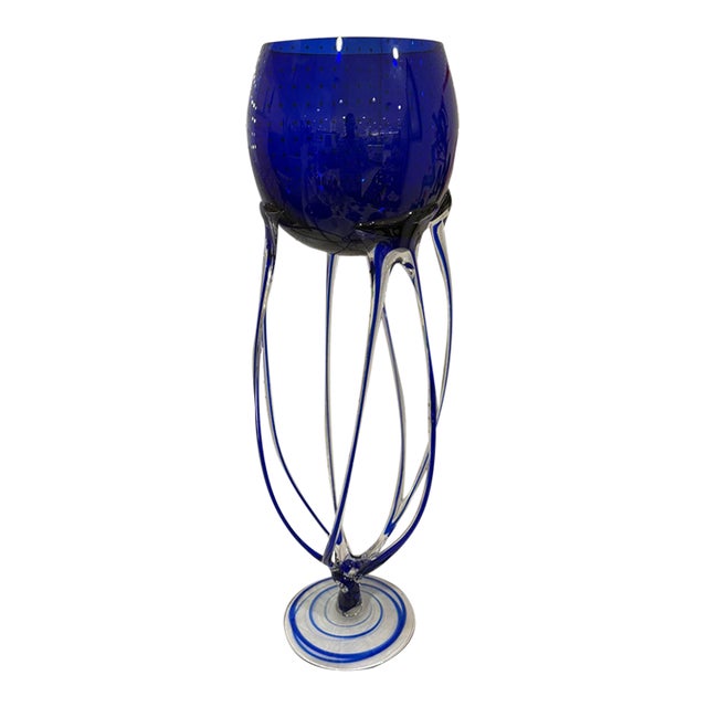 Jellyfish Pedestal Bowl by Jozefina, Krosno Glass, Polish Art Glass 29in Tall For Sale