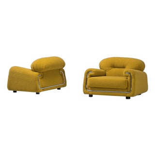 Lounge Chairs in Yellow Bouclé from Salotti B&T, Italy, 1970s, Set of 2 For Sale