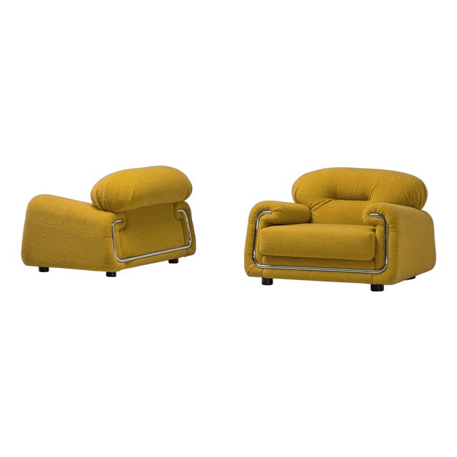 Lounge Chairs in Yellow Bouclé from Salotti B&T, Italy, 1970s, Set of 2 For Sale