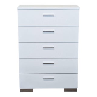 Coaster Felicity Modern 5-Drawer White Chest With Chrome Handles For Sale