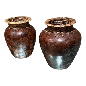 Modern Art Pottery Two Vases Woven Cane