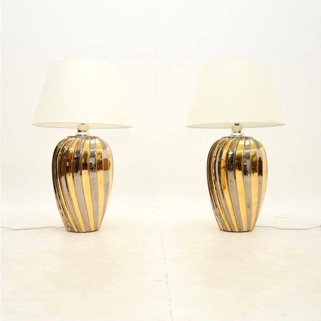 Cream Vintage Italian Ceramic Table Lamps, 1970, Set of 2 For Sale - Image 8 of 8