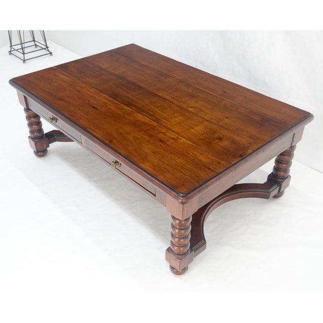 Heavy Large 30x54 Spanish Colonial Solid Mahogany Italian Coffee Table w/ Drawer For Sale - Image 10 of 14