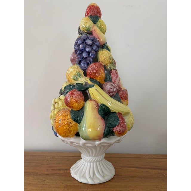 Large Hand Painted Italian Pottery Fruit Topiary Centerpiece For Sale - Image 11 of 12