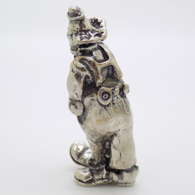Vintage Italian Handmade Genuine Silver Sad Clown Figurine Sculpture For Sale - Image 6 of 10