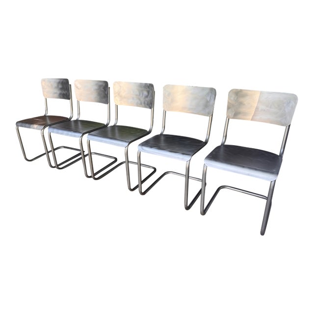 Vintage Metal Schoolhouse Chairs Set of 5 From Restoration Hardware’s Retired Collection For Sale