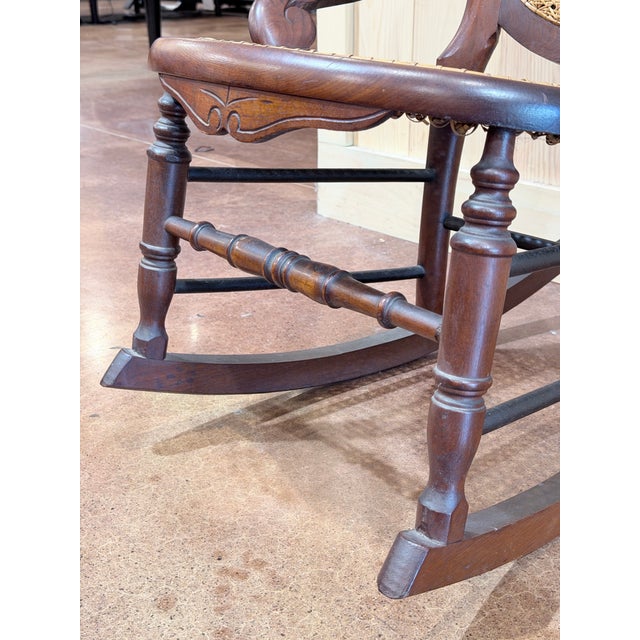 Vintage Victorian Mahogany Cane Back Rocking Chair With Carved Crest For Sale In New York - Image 6 of 7