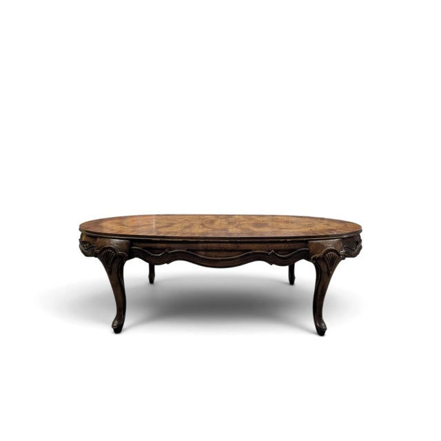 Brown Vintage Louis XV Style Oval Coffee Table With Figured Wood Top For Sale - Image 8 of 14