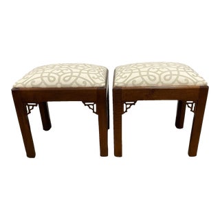 Pair of 1990s Chinese Chippendale Footstools or Benches For Sale