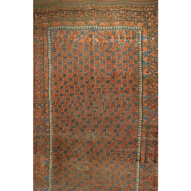 19th Century Turkmen Yomut Area Rug in Allover Geometric Pattern in Dark Red, Brown, French Blue For Sale - Image 12 of 18