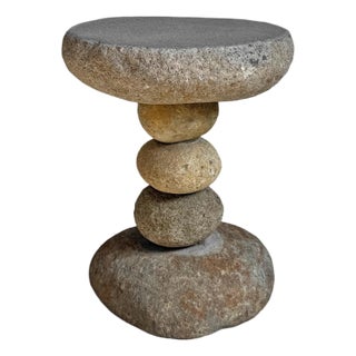 River Rock Outdoor Stacked Side Table Stool For Sale