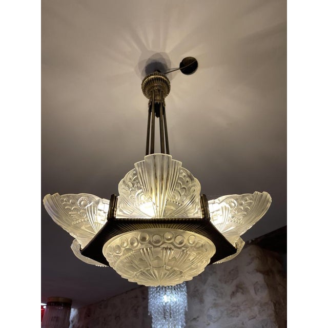 Gold Gilt Bronze Chandelier by George Leleu, 1930 For Sale - Image 8 of 14