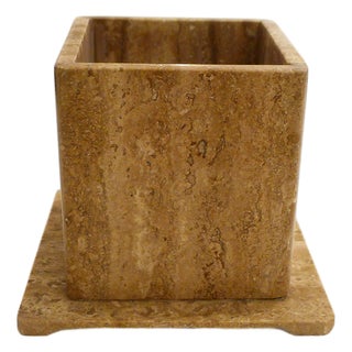 Vintage Square Travertine Planter, 1970s For Sale