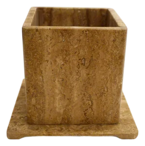 Vintage Square Travertine Planter, 1970s