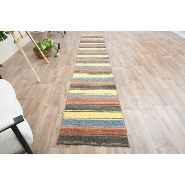 Striped Colorful Turkish Vintage Runner Rug Kilim For Sale - Image 4 of 9