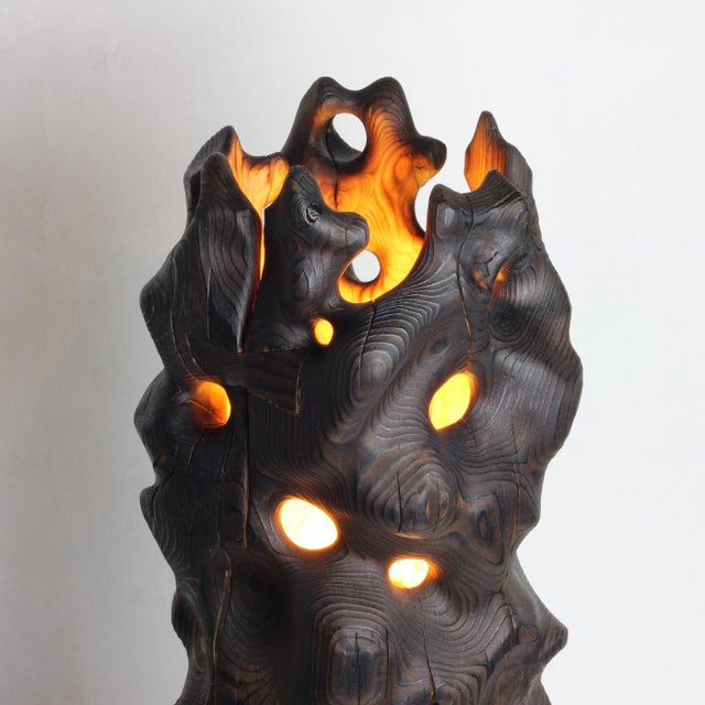 Reclaimed Yakisugi Wood Table Lamp - Volcano Lamp | Melting Series by Gabor Gobi For Sale - Image 9 of 10