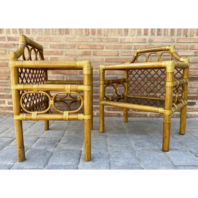 Bamboo & Rattan Nightstands with Low Glass Shelves, Italy, 1960s, Set of 2 For Sale - Image 6 of 13