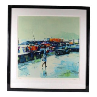 1980s Mid-Century Italian Nicola Simbari "Sorrento" Oversized Signed Limited Edition Serigraph — Framed For Sale