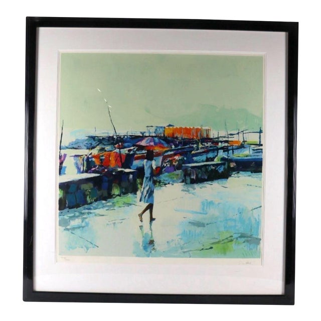 1980s Mid-Century Italian Nicola Simbari "Sorrento" Oversized Signed Limited Edition Serigraph — Framed For Sale