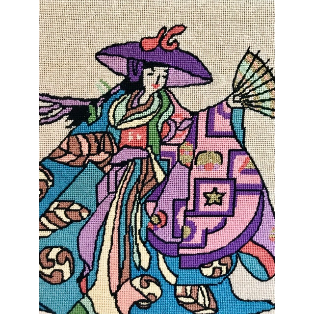1960s Asian Needlepoint of Japanese Geisha | Chairish