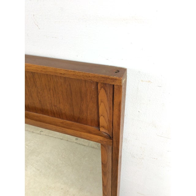1960s Mid Century Modern Long Rectangular Wall Mirror With Unique Carved Detail at Top of Frame For Sale - Image 5 of 16