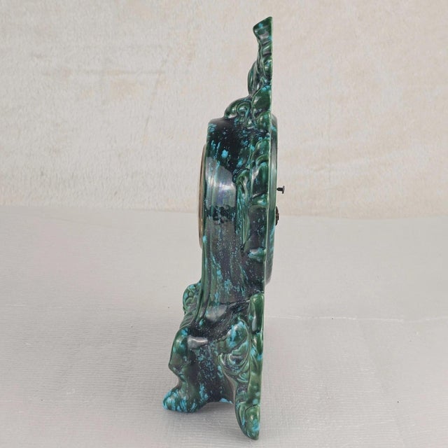 Turquoise Vintage West German Green & Turquoise Ceramic Mantel Clock, Baroque Rococo Style For Sale - Image 8 of 13