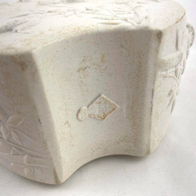 Metal 1874 Copeland Spode White Bisque Sparrows & Bamboo With Pewter Lid Tea Pot For Sale - Image 7 of 10