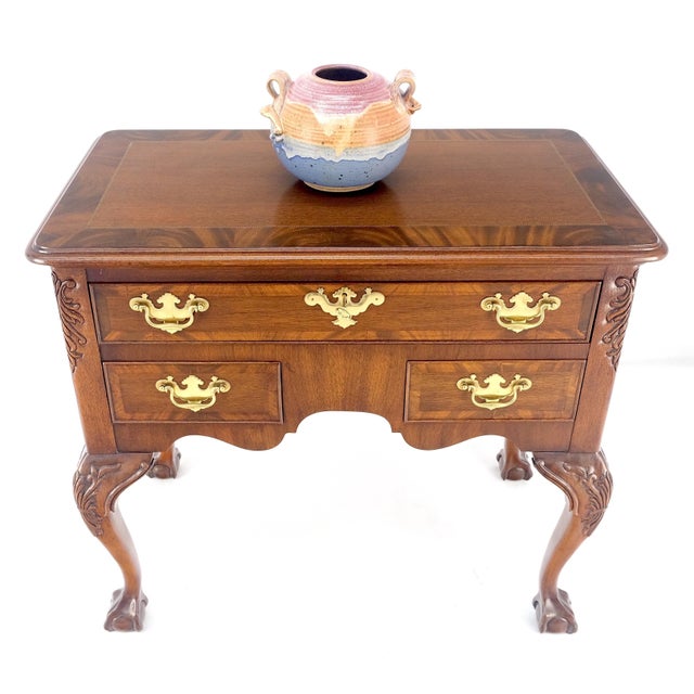 Carved Mahogany Banded Top Weiman Fine Lowboy Console Chest of Drawers For Sale - Image 10 of 11