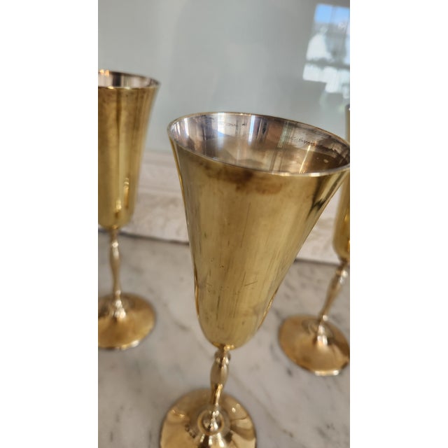 Vintage Indian Brass-Plated Tall Goblets, Set of 3 For Sale In New York - Image 6 of 15