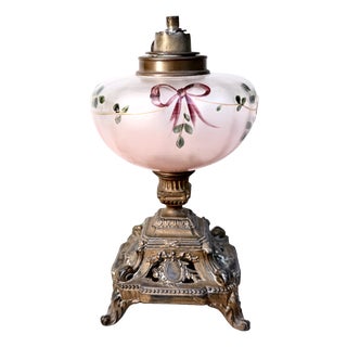 Hand-Painted Oil Lamp with Ribbons, 1970s For Sale