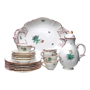 Early 20th Century Hand-Painted Porcelain Rococo Revival Nymphenburg Dessert Set- 19 Pieces