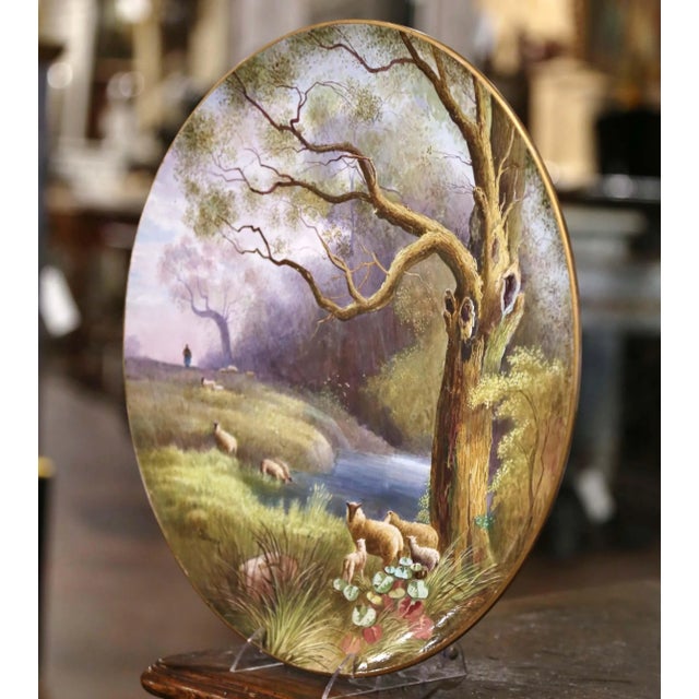 19th Century French Hand-Painted Porcelain Charger With Sheep, Signed Olivier For Sale - Image 10 of 10