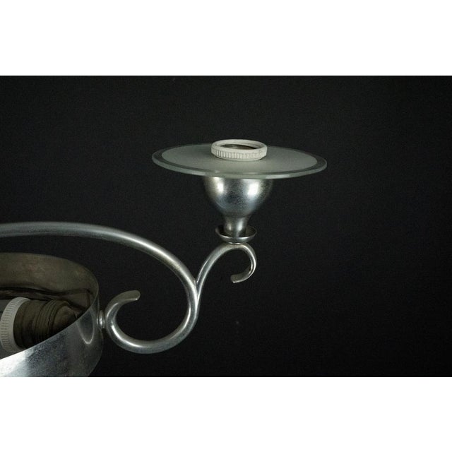 1930s Art Deco Italian Chandelier in Nickel Brass and Frosted Glass, 1930s For Sale - Image 5 of 14