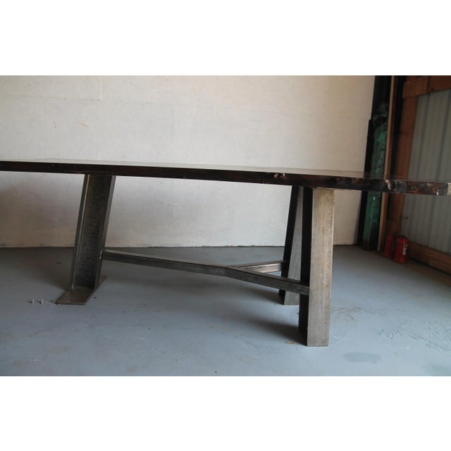 Wood Live Edge Table With Custom 3-Leg Metal Base For Sale - Image 7 of 9
