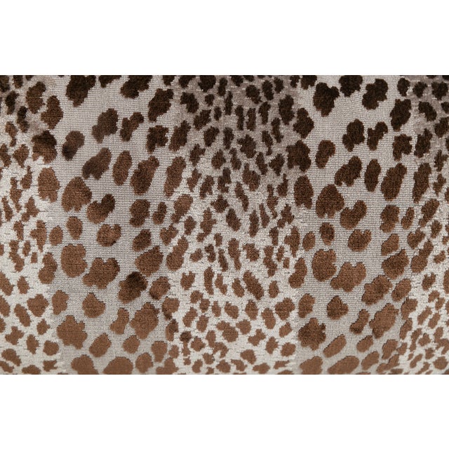 Custom high-end designer lumbar pillow cover in leopard print cut velvet fabric. Pattern on front, solid coordinating...