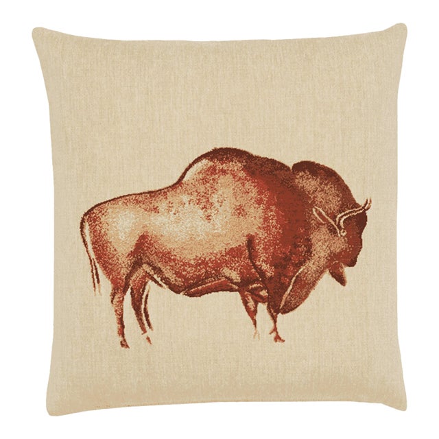 Bison Tapestry Cushion With Feather Filler - 46x46cm (18"x18") For Sale