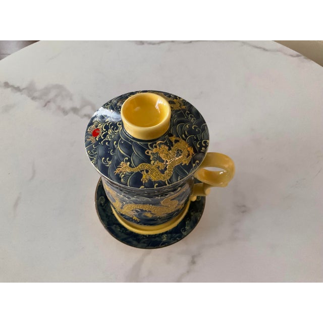 Chinese Ceramic Teacup Set With Dragon Design For Sale - Image 4 of 7