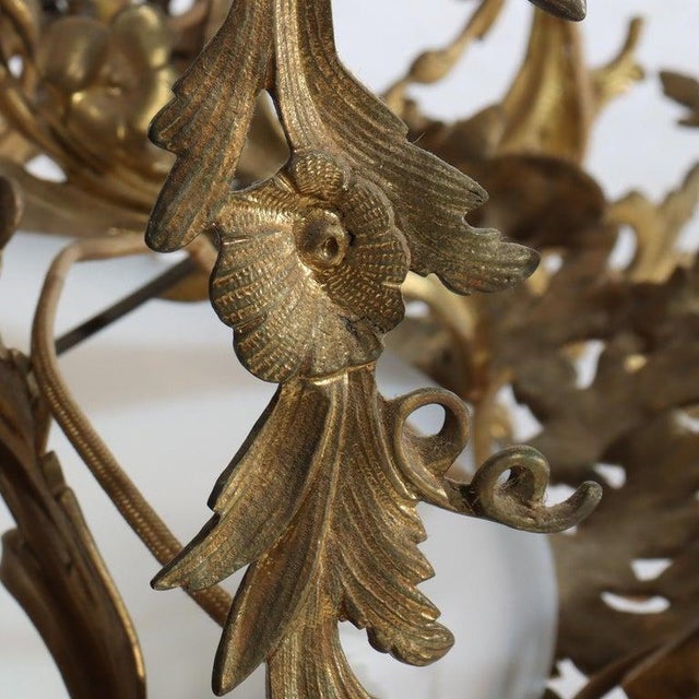 Metal Antique French Louis XIV Gilt Bronze & Opaline Glass Candelabra Chandelier 19thC For Sale - Image 7 of 10