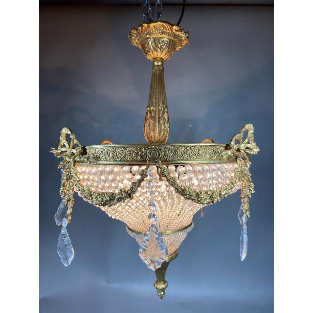 1970s French Louis XVI Gold Bronze Chandelier 4Lt For Sale - Image 9 of 14