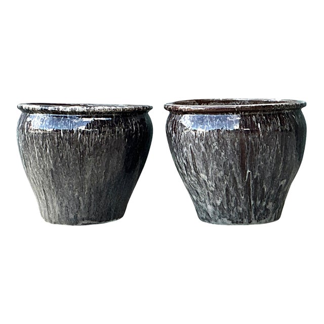 Vintage Glazed Ceramic Planters - Pair For Sale