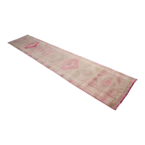 Hand-Knotted Turkish Runner Rug . Low Pile Hallway Decor - 2′6″ × 12′10″