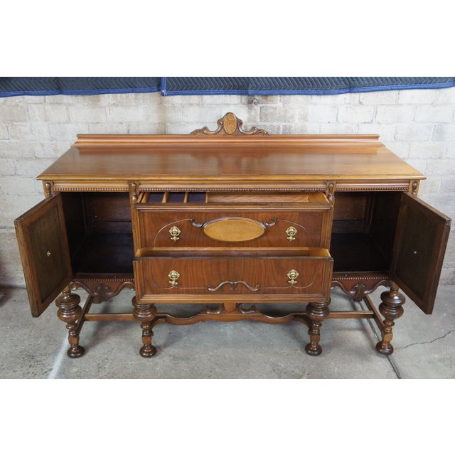 Antique Early 20th Century Jacobean Elizabethan Walnut Buffet Burled