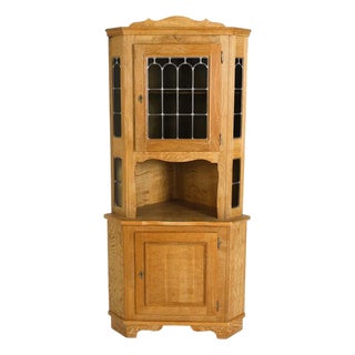 Corner Cabinet W Leaded Glass Danish Modern Mid Century For Sale
