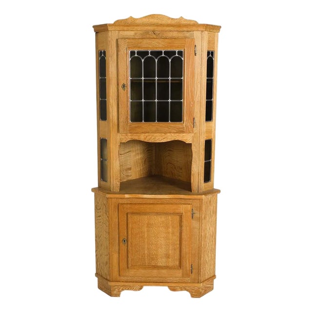 Corner Cabinet W Leaded Glass Danish Modern Mid Century For Sale