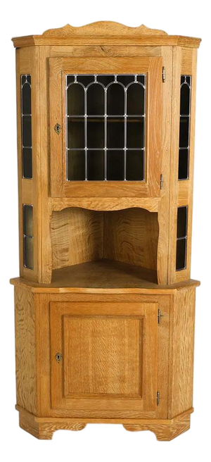 Corner Cabinet W Leaded Glass Danish Modern Mid Century