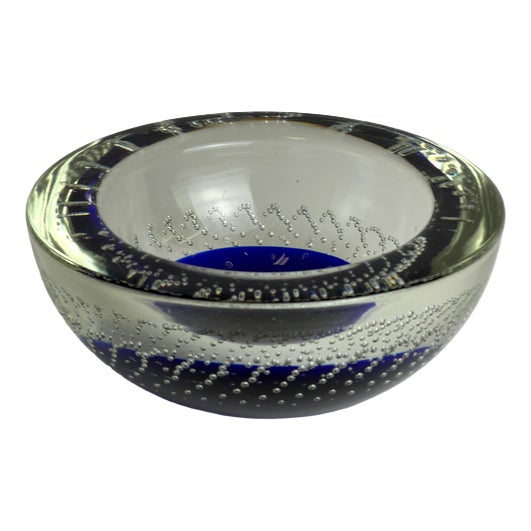 Murano Sommerso Glass Bowl in Blue Bullicante by Galliano Ferro, 1960s For Sale