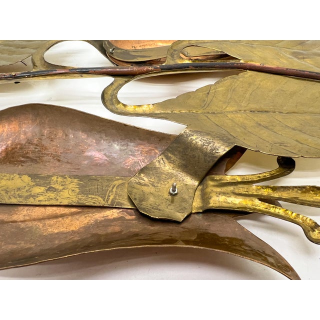 Vintage Brass and Copper Wall Sculpture Flowers in Vase, 1970s For Sale - Image 6 of 18