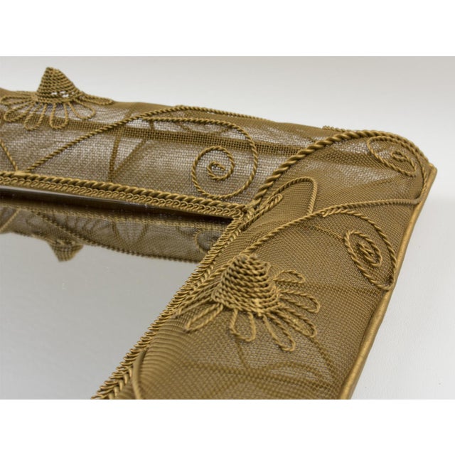 1950s Gilt Metal Wire Mesh Wall Mirror with Floral Decor, circa 1950 For Sale - Image 5 of 16